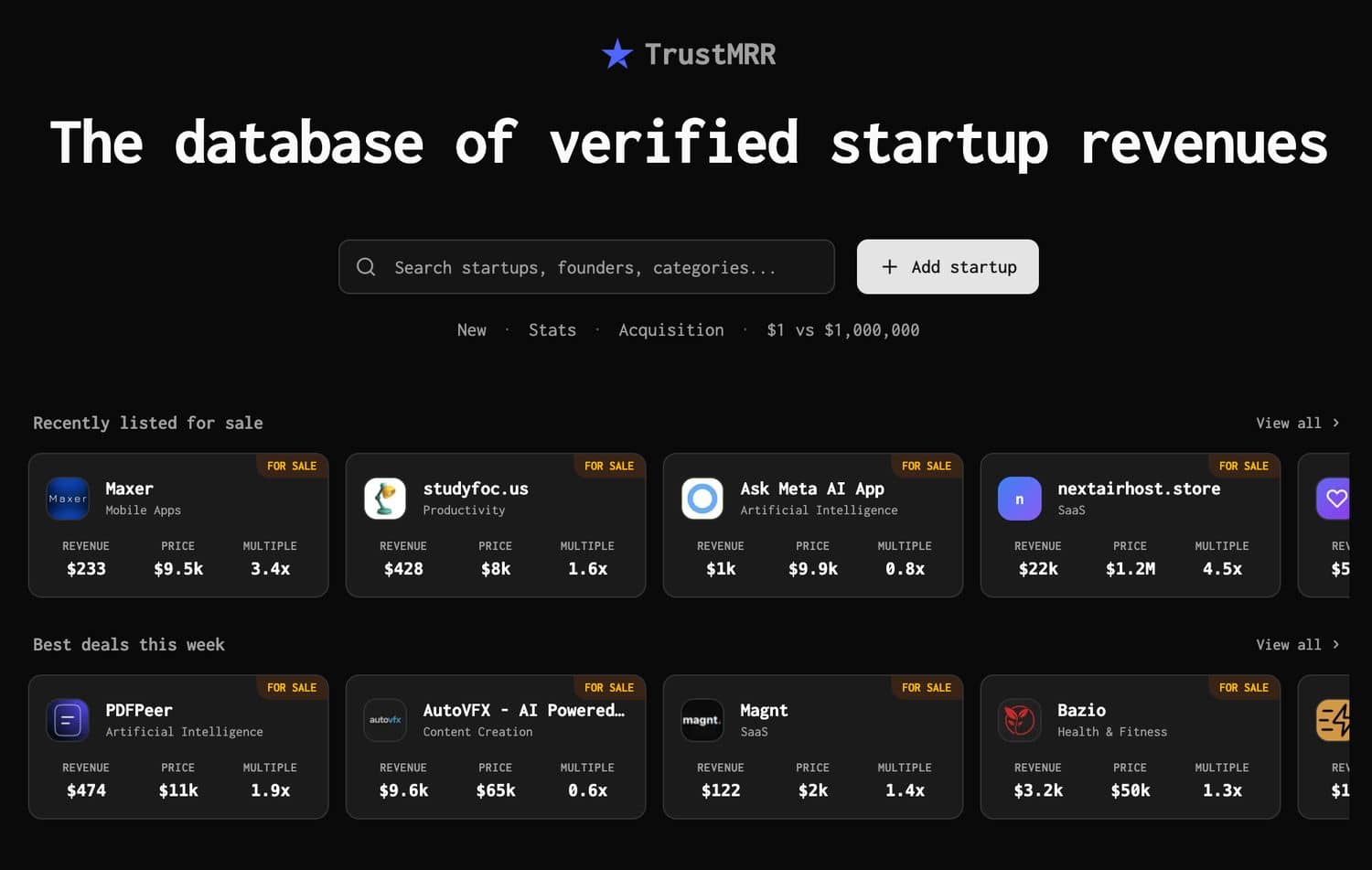 「TrustMRR」独立开发者必备的收入验证榜单，用真实数据打造信任