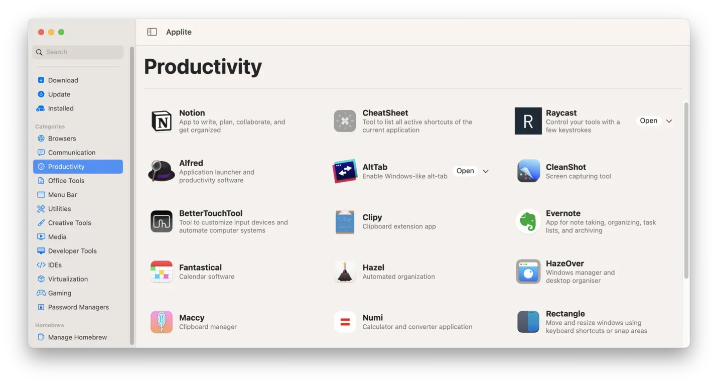 「Applite」让 Homebrew 像 App Store 一样简单,macOS 必备的免费开源软件管理神器