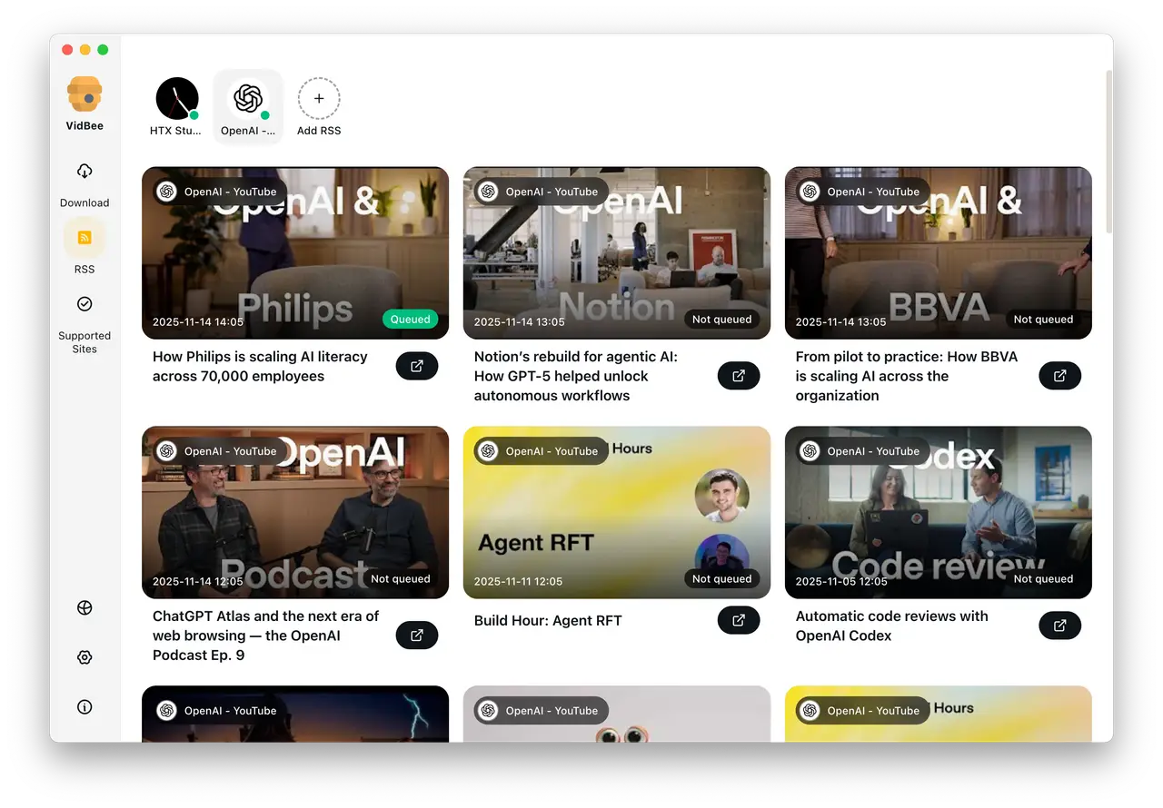 「VidBee」全能开源视频下载神器，支持全球 1000+ 平台，还支持 RSS