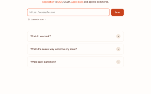 「Is It Agent Ready」检测你的网站是否适合 AI Agent 访问、理解和交易