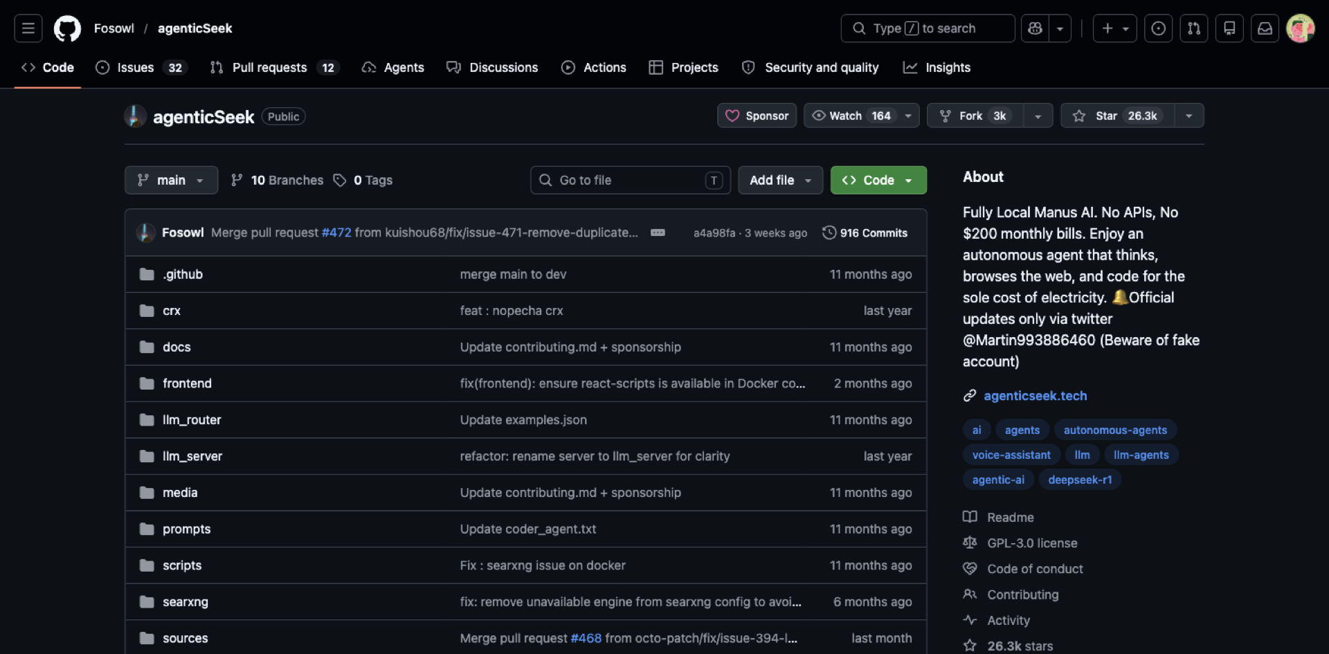 agenticSeek GitHub 项目