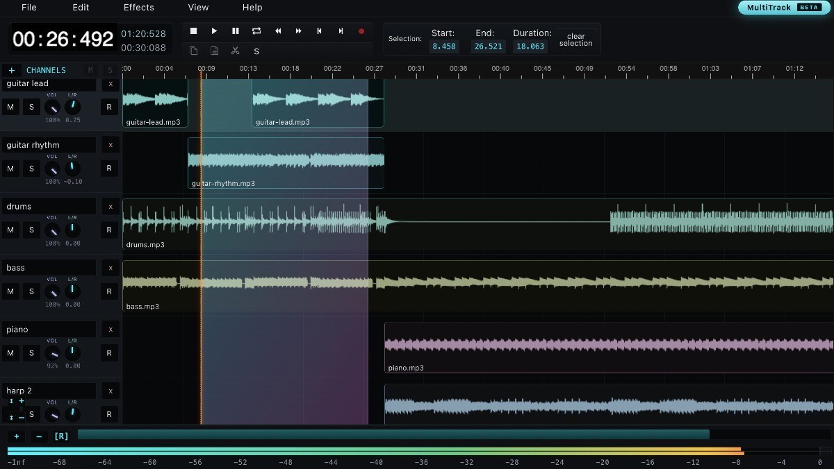 AudioMass multitrack waveform editor