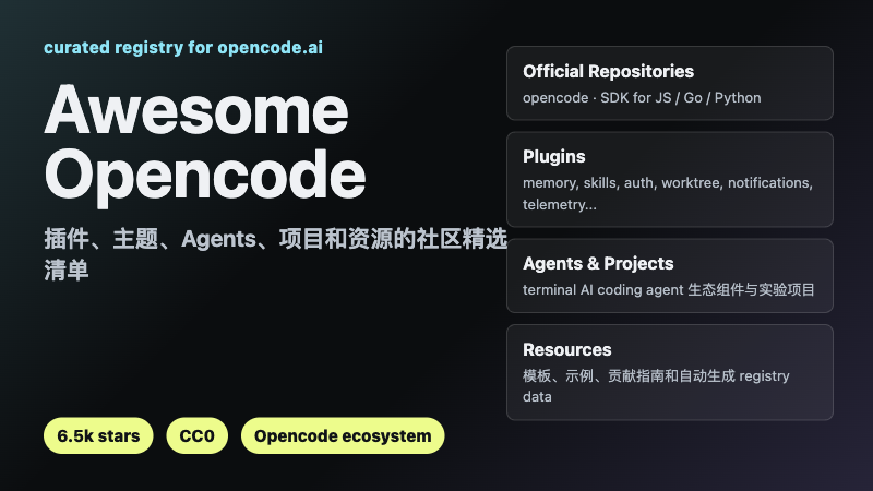 「Awesome Opencode」Opencode 生态插件、主题、Agents 和资源精选清单