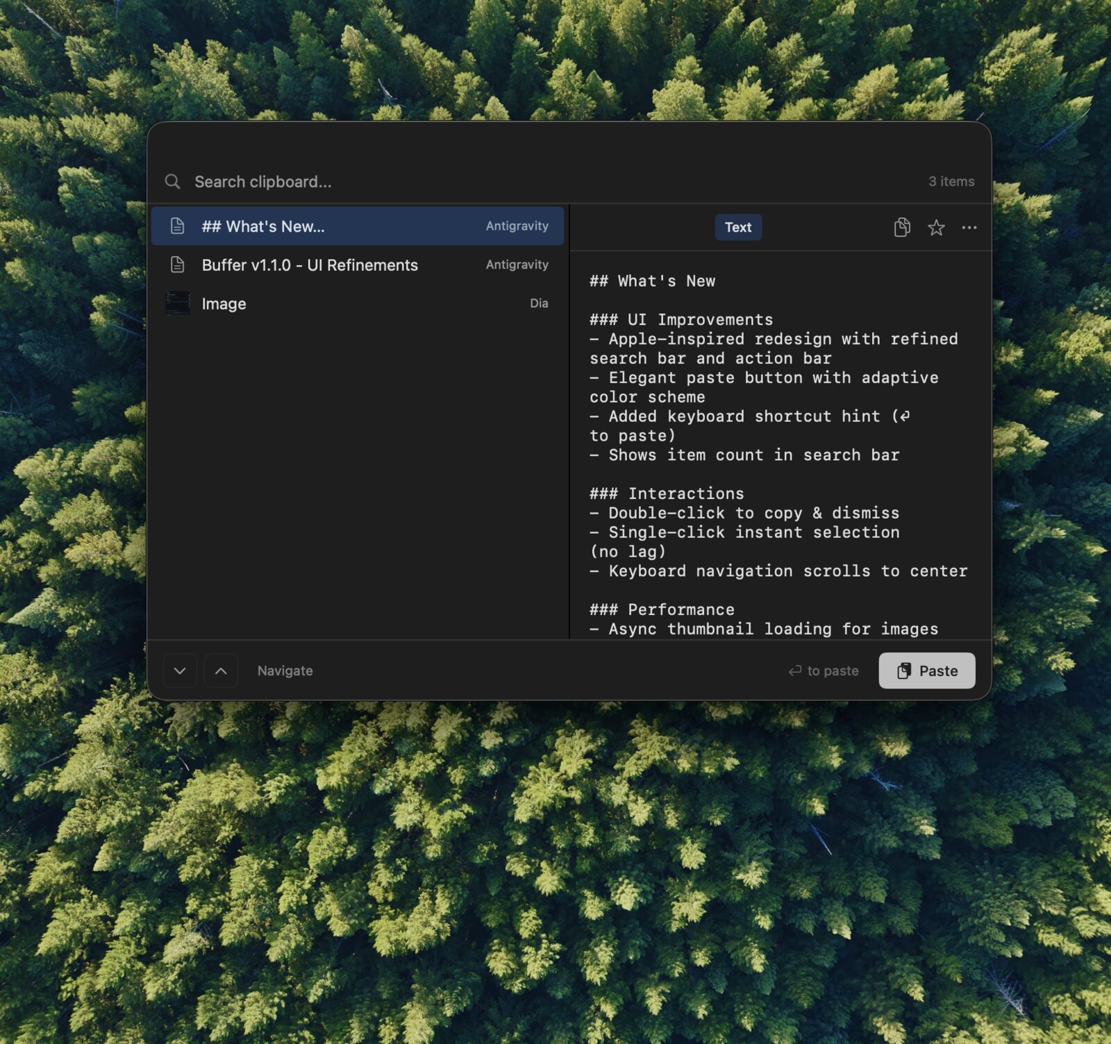 Buffer macOS 剪贴板管理器界面