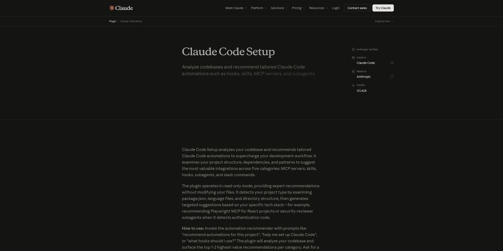 Claude Code Setup 插件页面