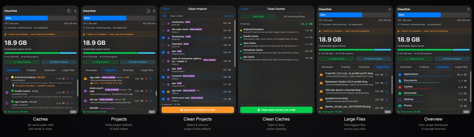 ClearDisk macOS 开发缓存清理界面