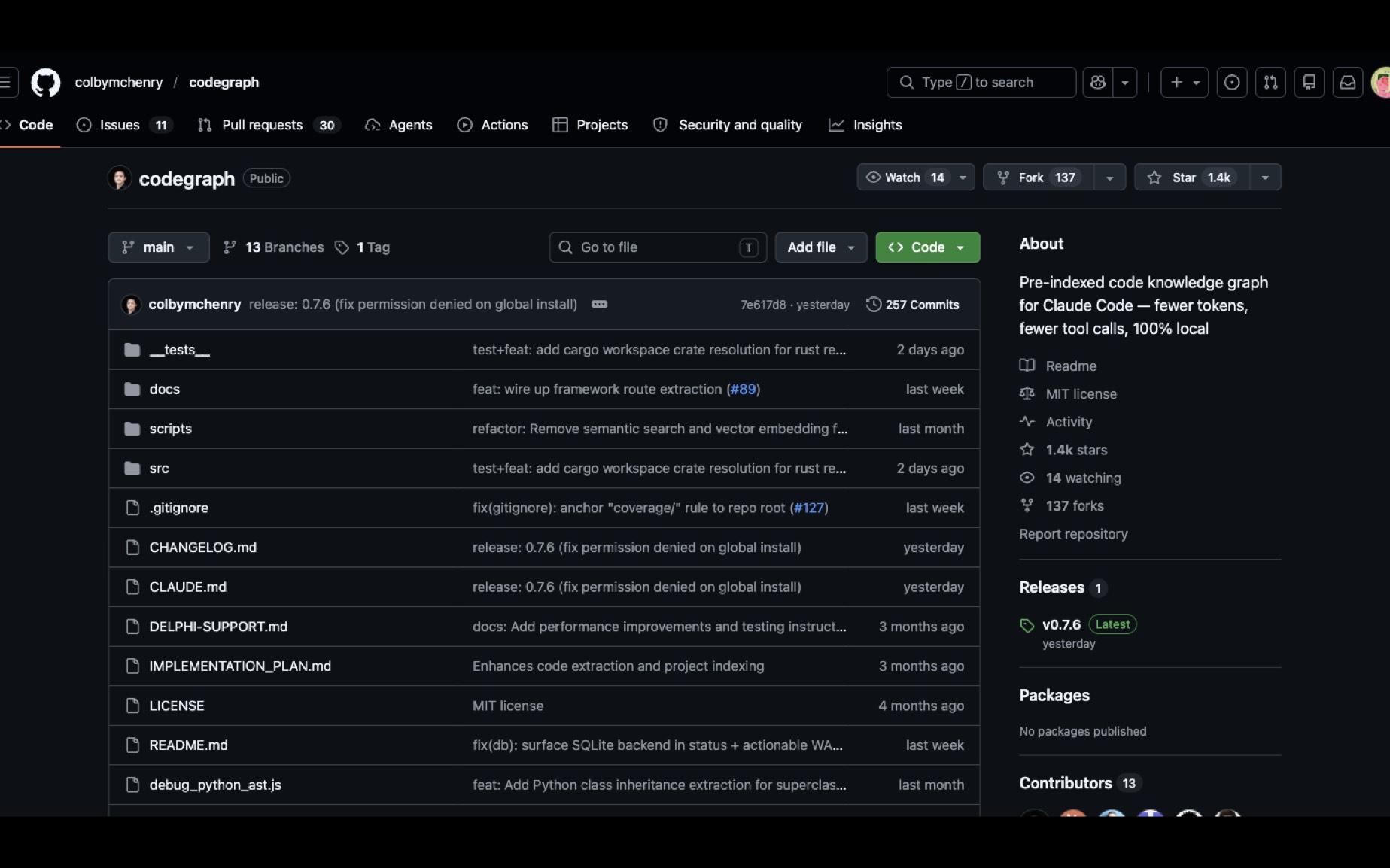 「CodeGraph」给 Claude Code 的本地代码知识图谱：减少工具调用和 Token 消耗