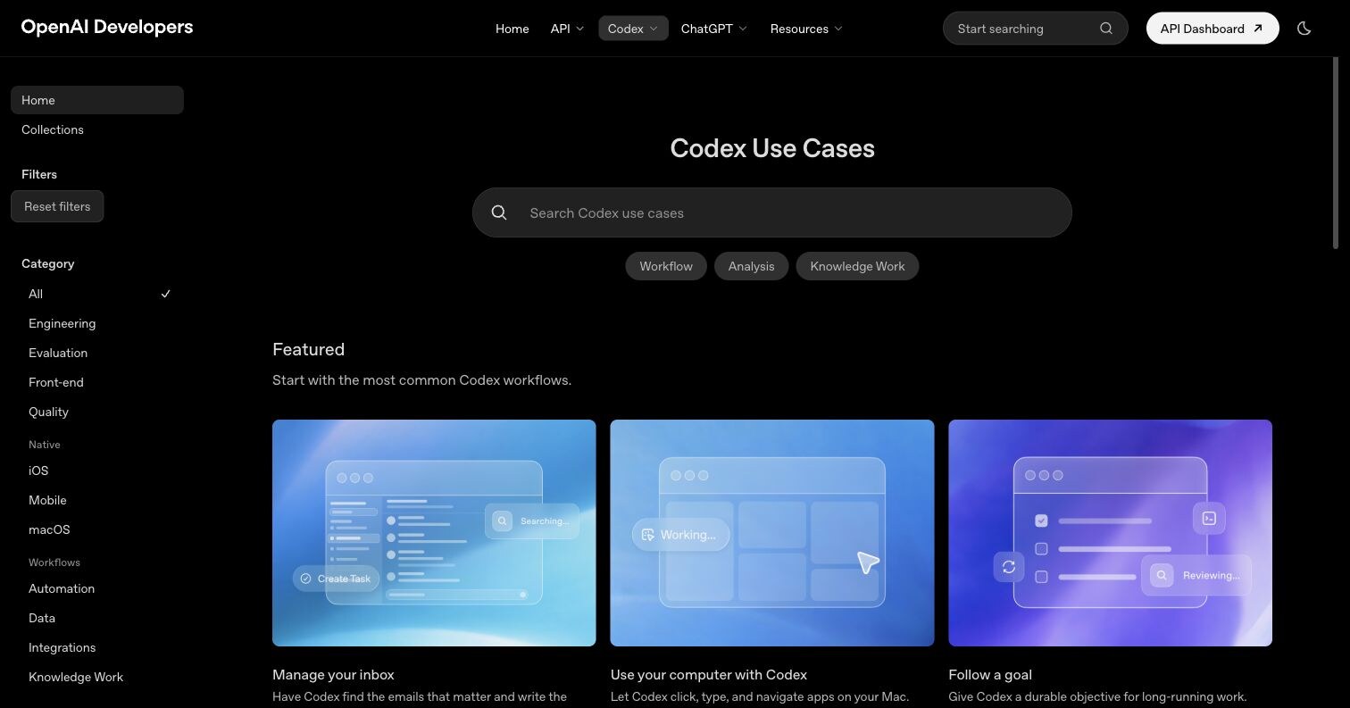 OpenAI Codex use cases 页面