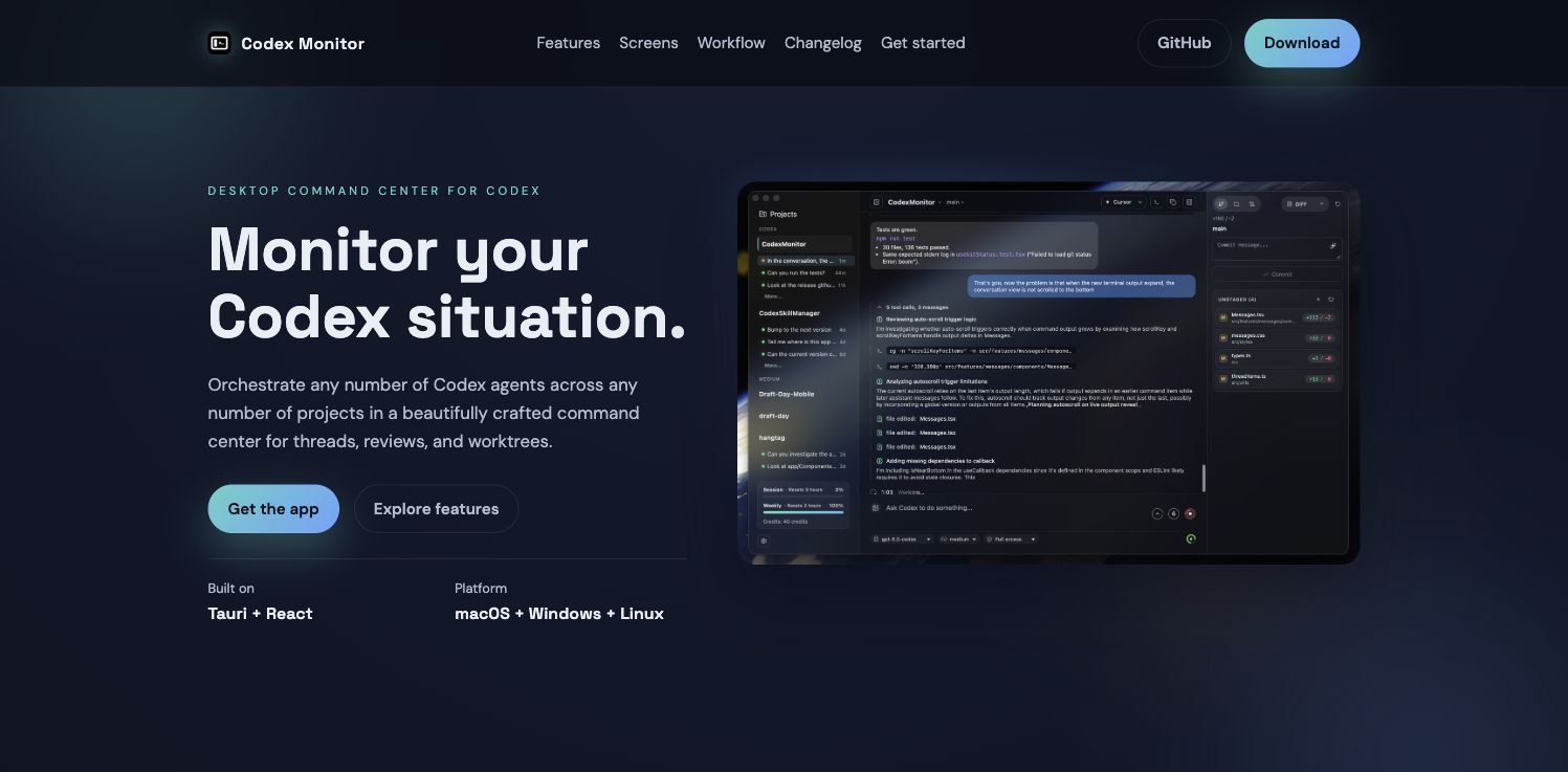 「Codex Monitor」把多个 Codex 工作区和线程收进一个桌面指挥台