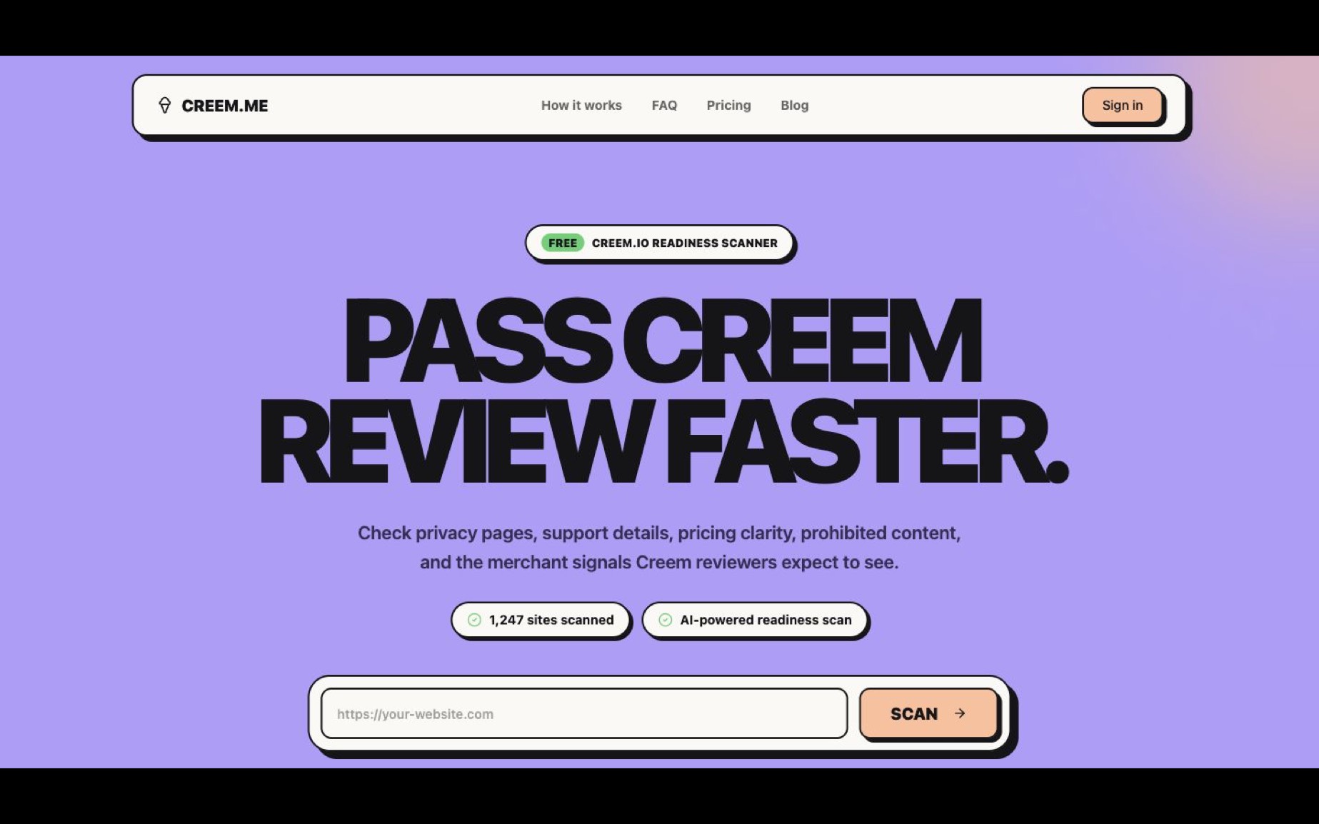 「Creem.me」提交 Creem.io 前先自查：隐私页、条款、客服、定价和违禁风险一次扫