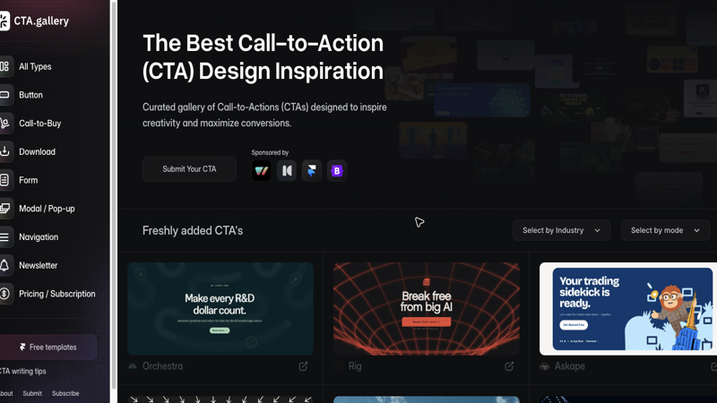 「CTA.gallery」专门收集转化按钮和行动号召设计灵感的网站