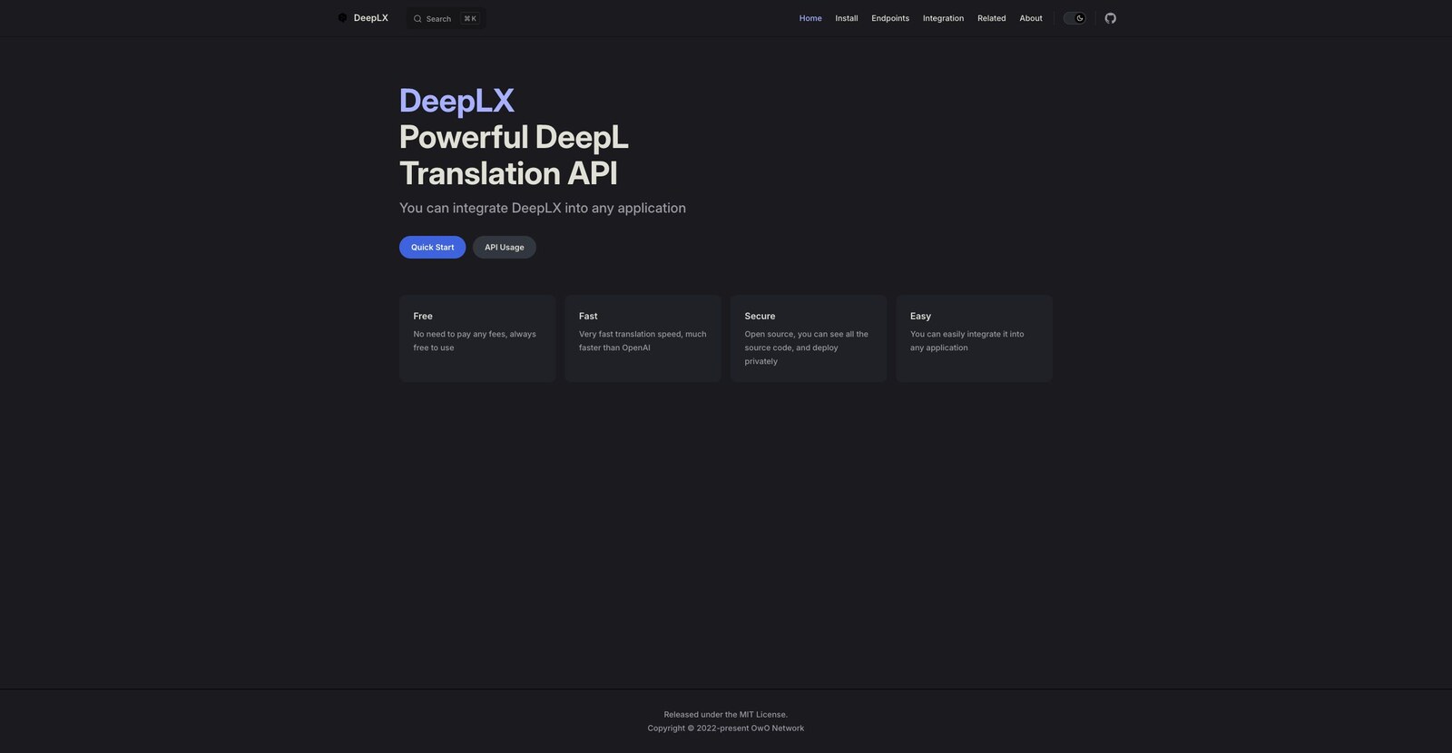 DeepLX 官网界面