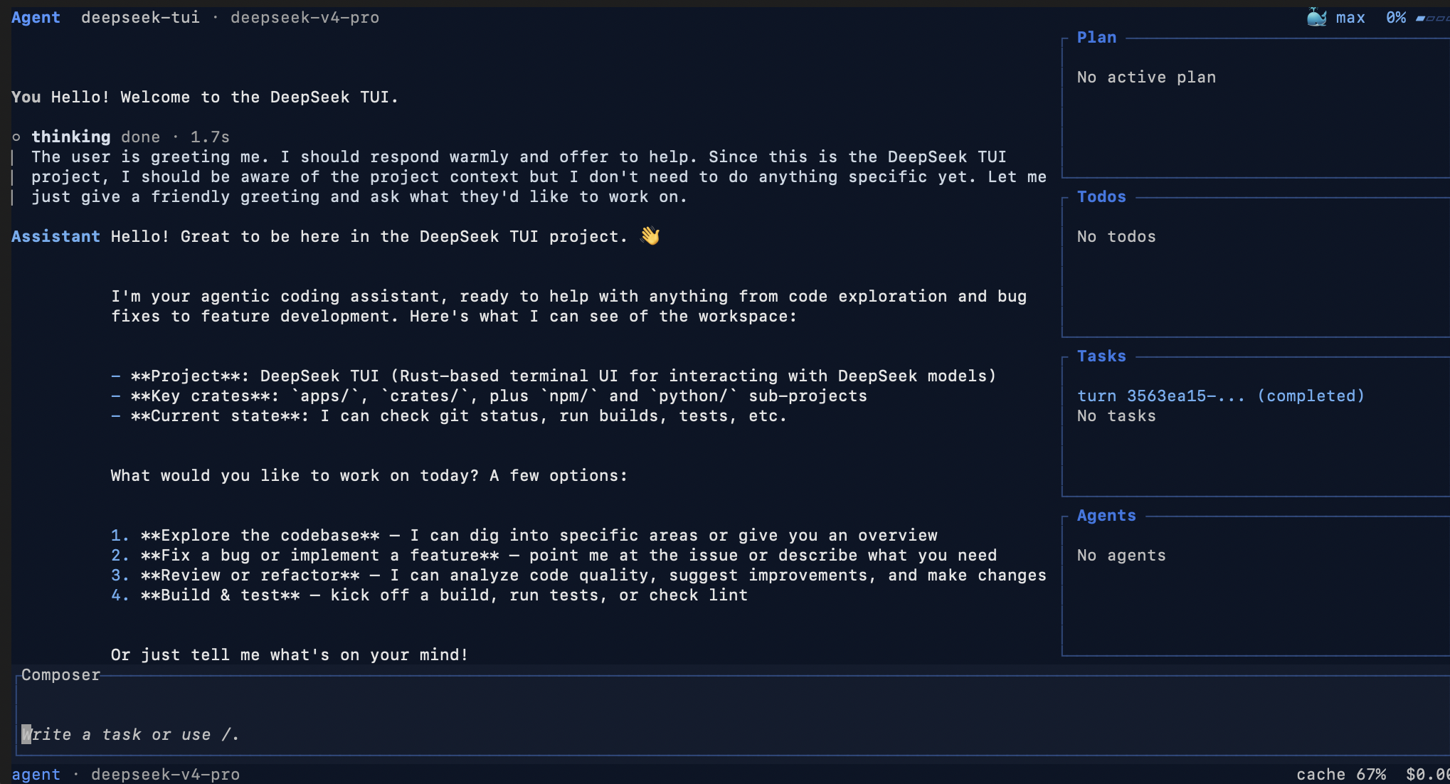 DeepSeek TUI terminal coding agent