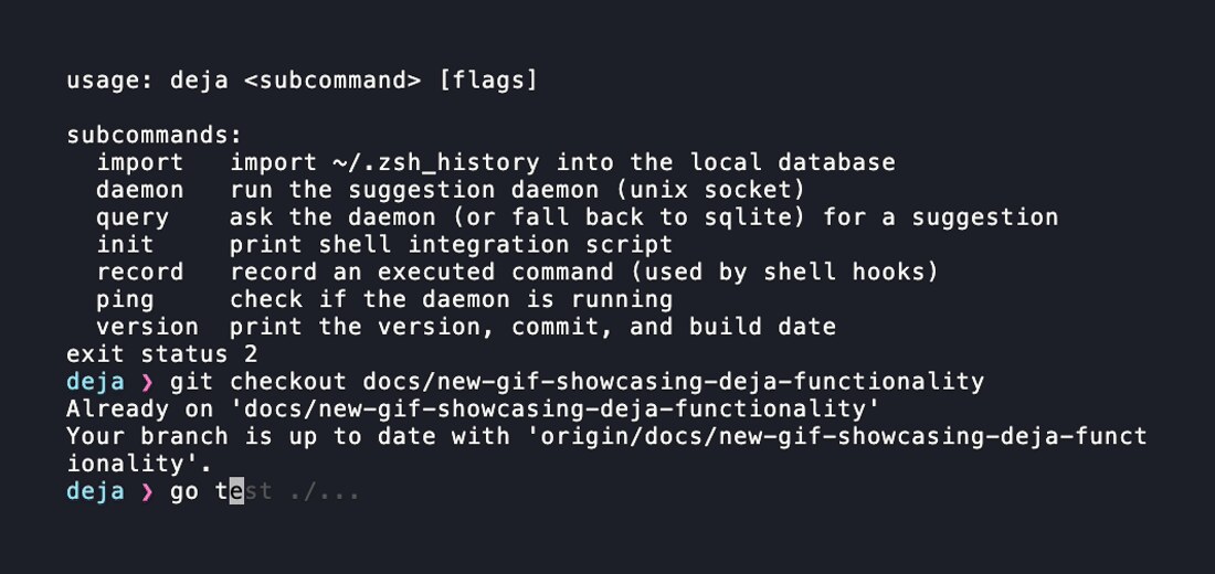 deja zsh 行内命令建议演示