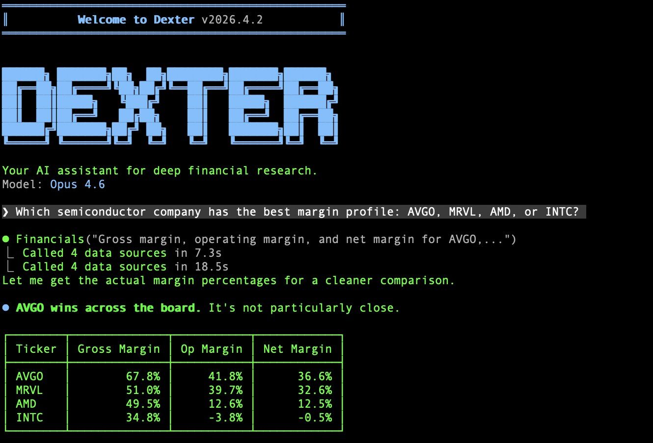 Dexter 金融研究 Agent 终端界面