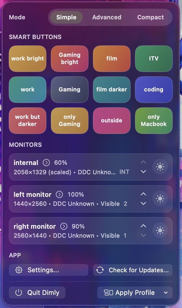 Dimly macOS 多显示器控制界面