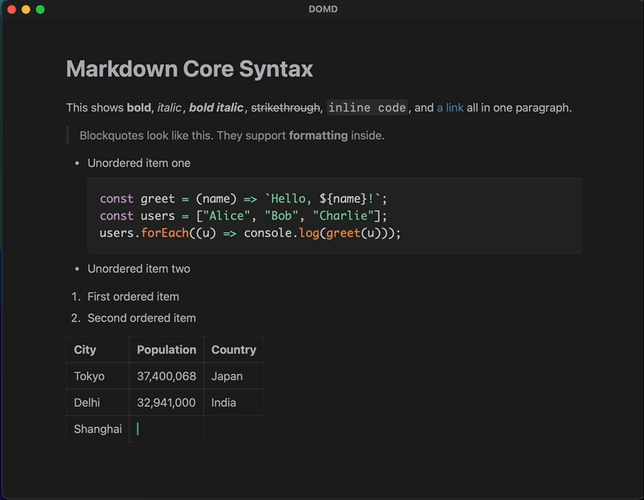 DOMD Markdown WYSIWYG 编辑器界面