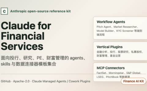 「Claude for Financial Services」Anthropic 开源金融服务 agents 与数据连接器模板