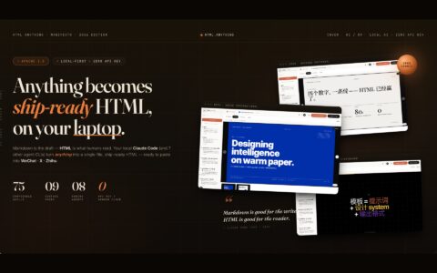 「HTML Anything」本地 AI Agent 驱动的 HTML 编辑器：75 个技能、9 种内容形态、一键导出