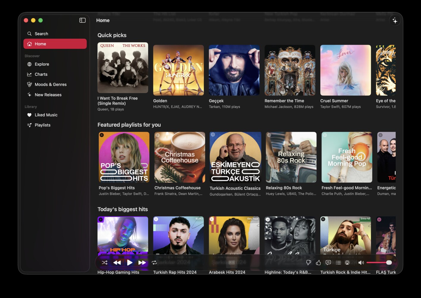 Kaset 的 macOS YouTube Music 界面