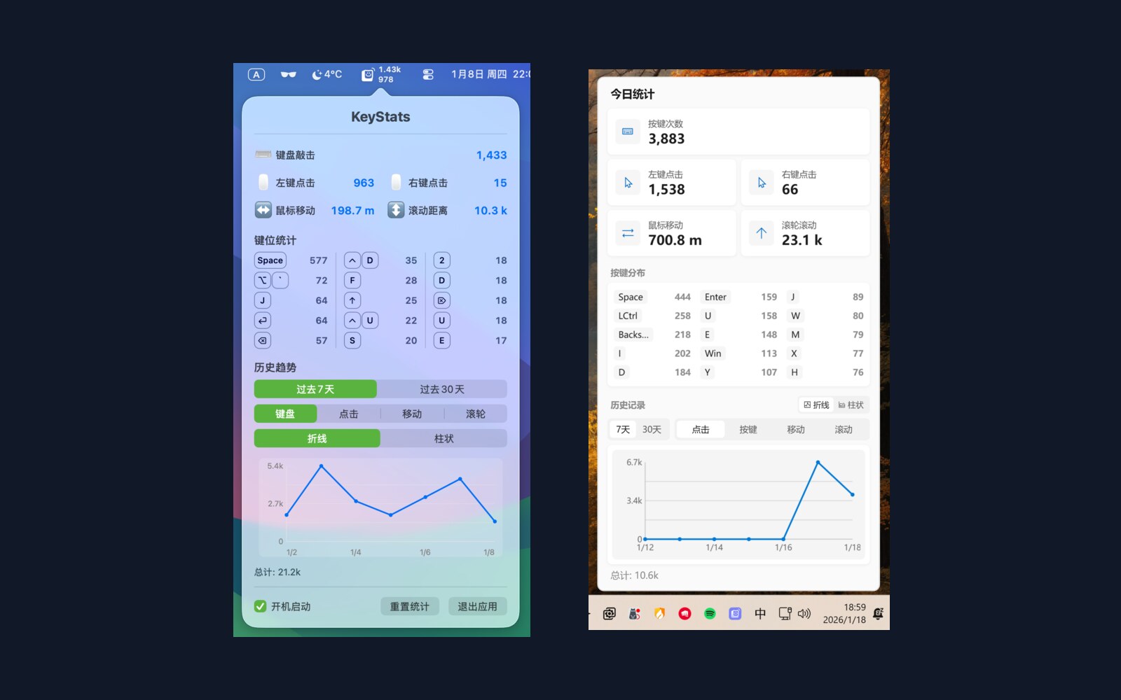 KeyStats 应用界面截图