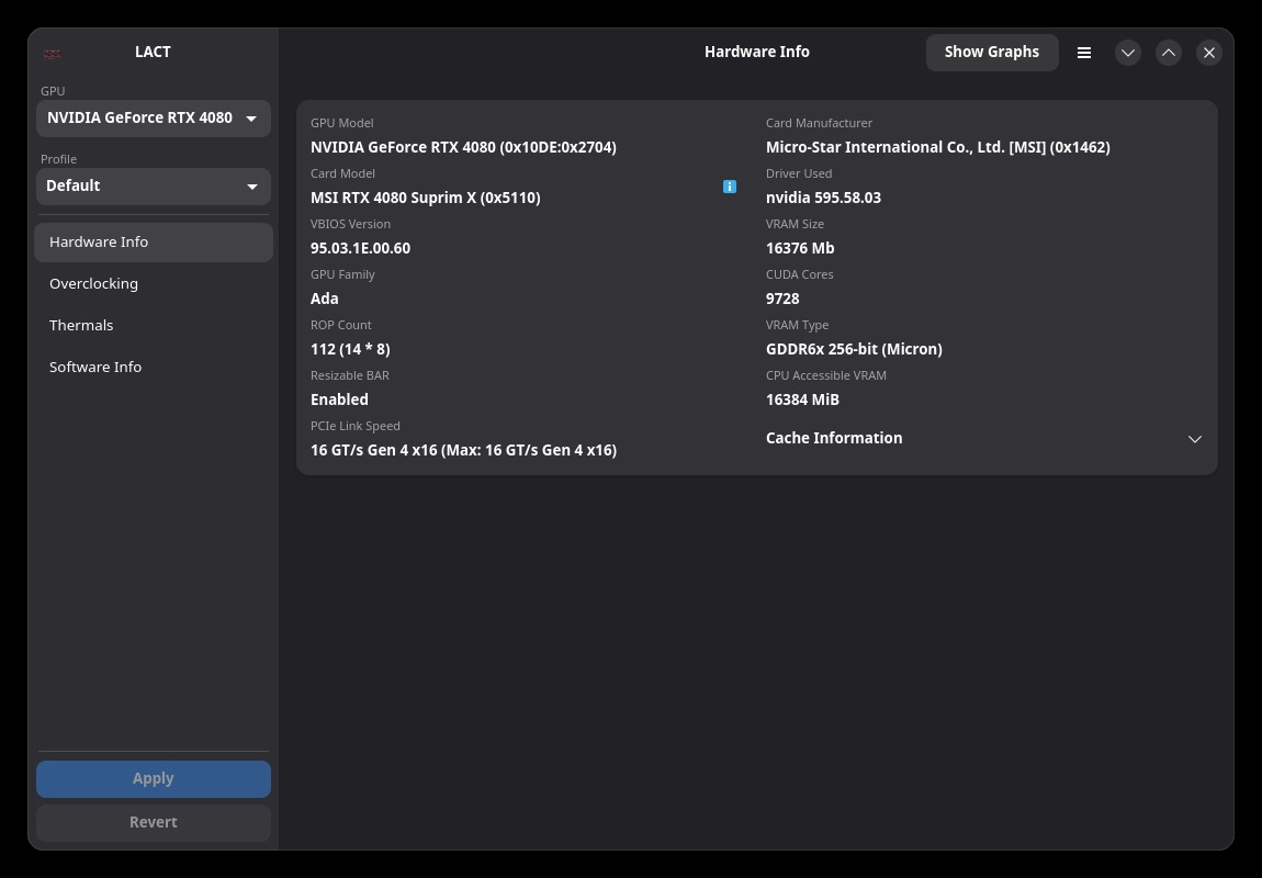 「LACT」Linux GPU 控制与监控工具：风扇曲线、功耗、超频和 Nvidia VF 曲线