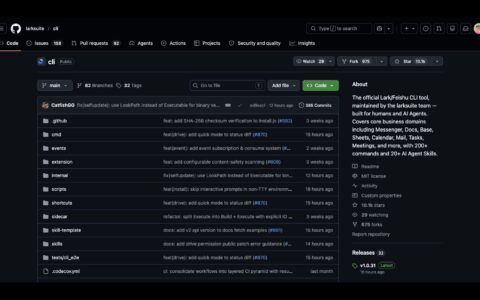 「lark-cli」官方飞书/Lark 命令行工具：200+ 命令和 24 个 Agent Skills