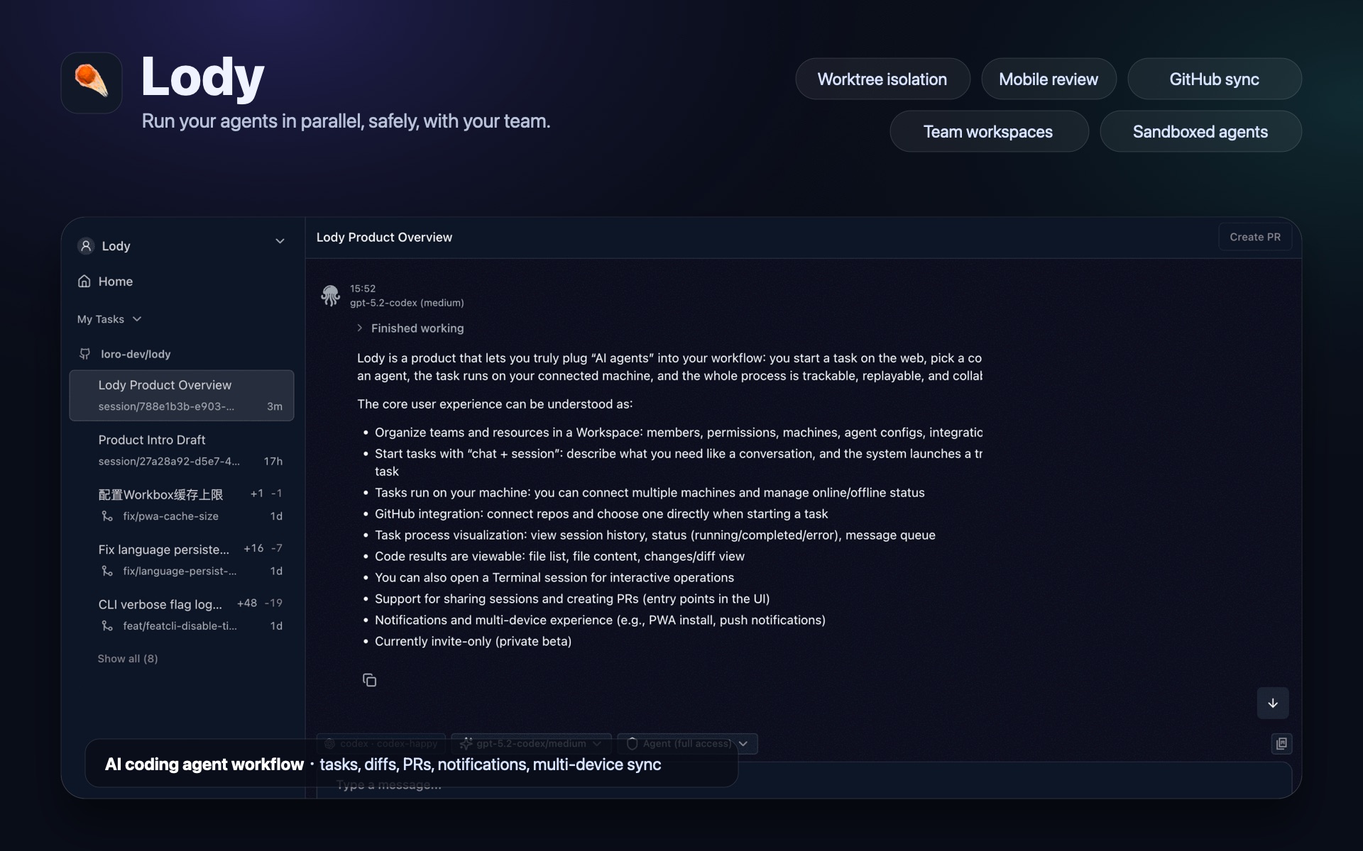 「Lody」让 AI Coding Agents 并行跑起来：独立 Worktree、移动端审查、团队协作