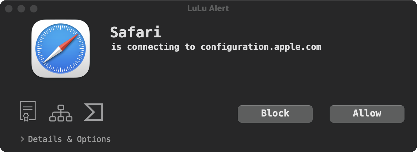 LuLu 的出站连接提醒窗口
