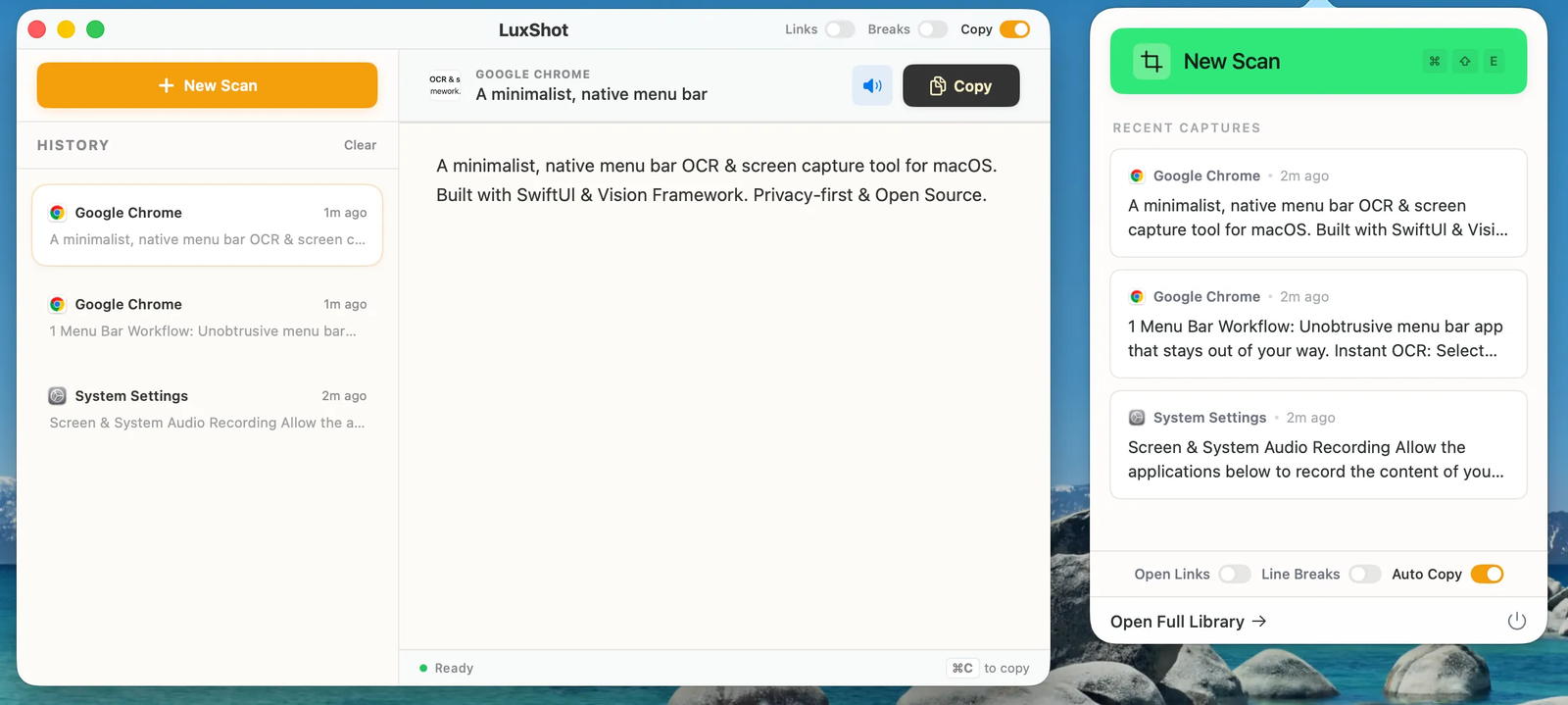 LuxShot OCR 截图识别界面