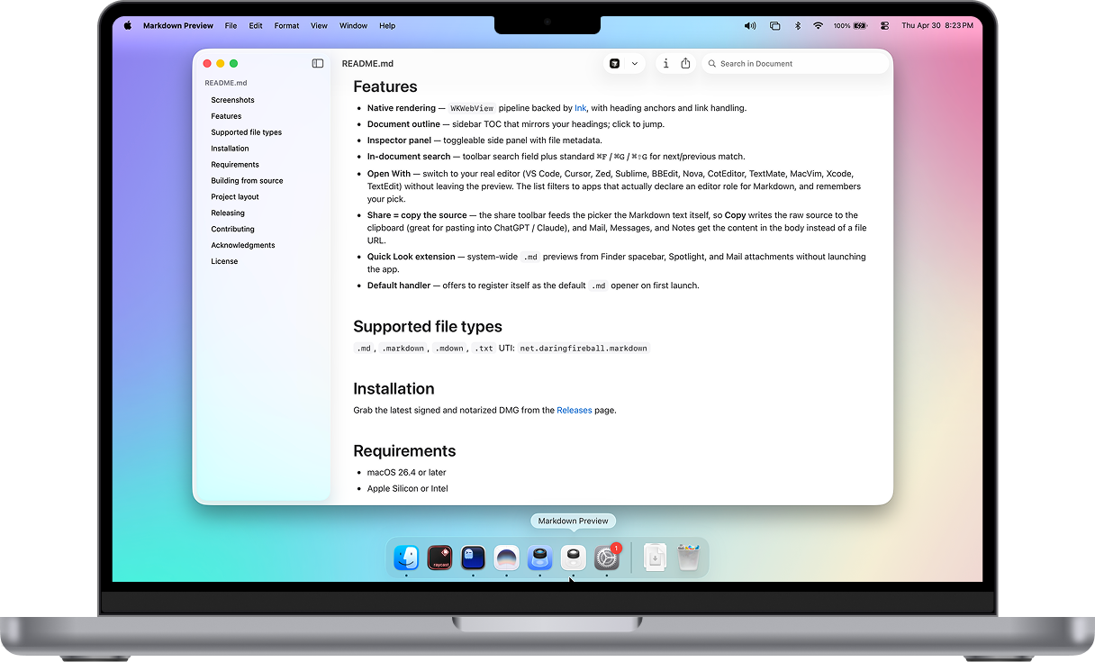 Markdown Preview 在 macOS 上预览 README 文档