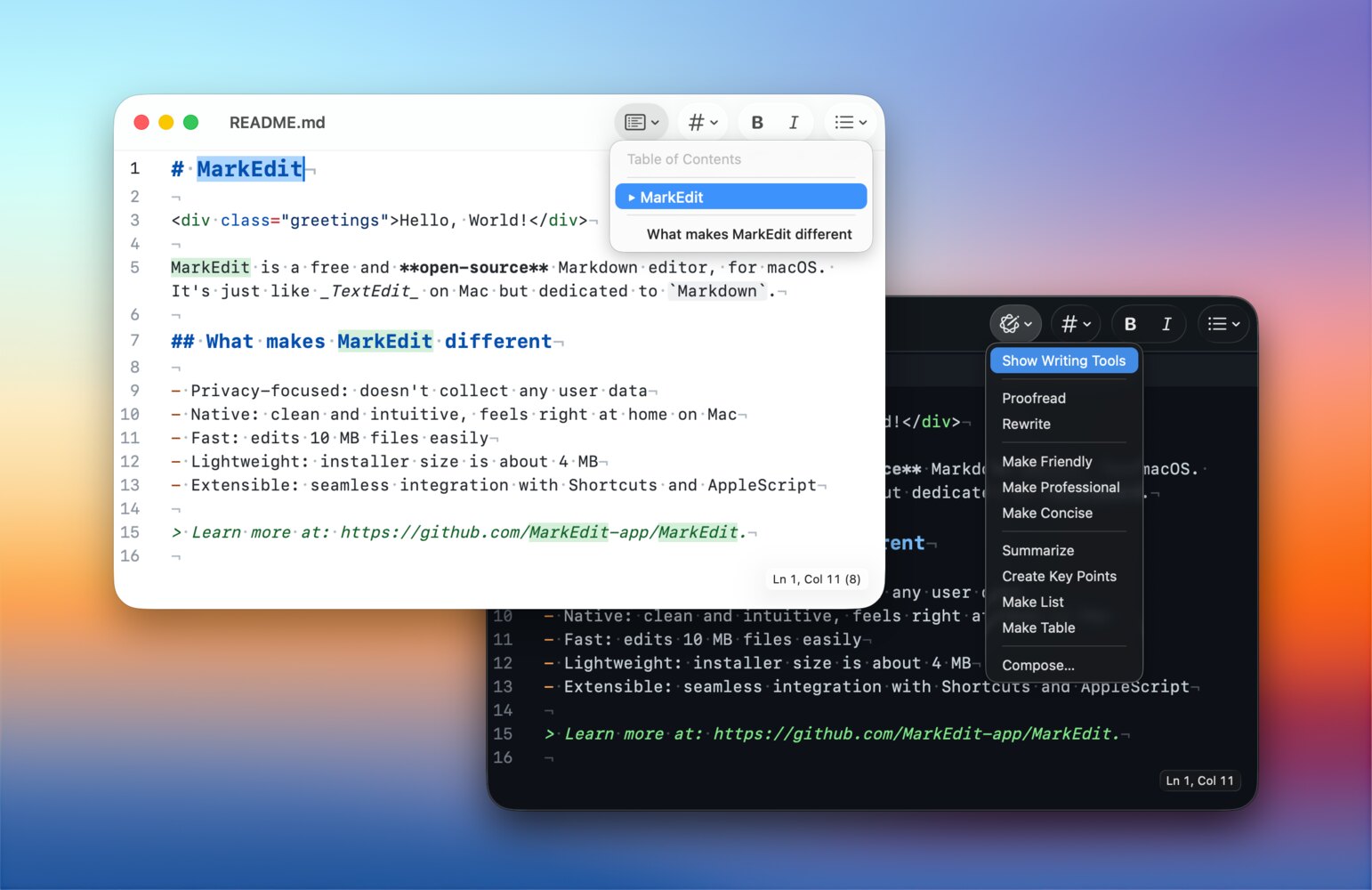 MarkEdit macOS Markdown 编辑器界面