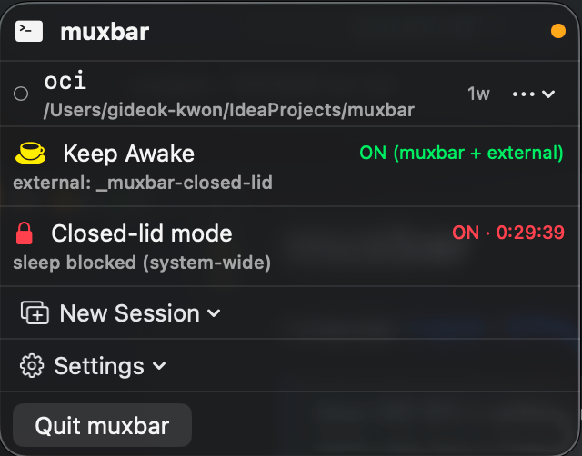 muxbar macOS 菜单栏界面