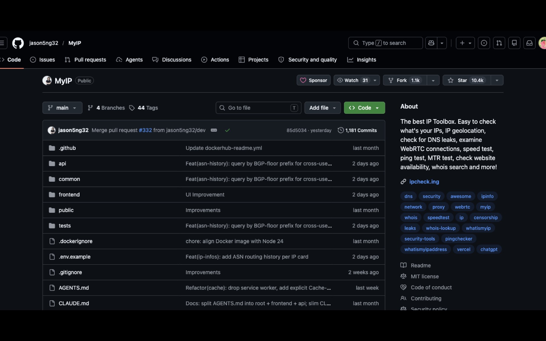 「MyIP」开源 IP 工具箱：查 IP、DNS 泄漏、WebRTC、测速、MTR 和 Whois
