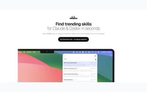 「omgskills」在 Mac 菜单栏搜索 Claude 与 Codex Skills，一键发现和安装