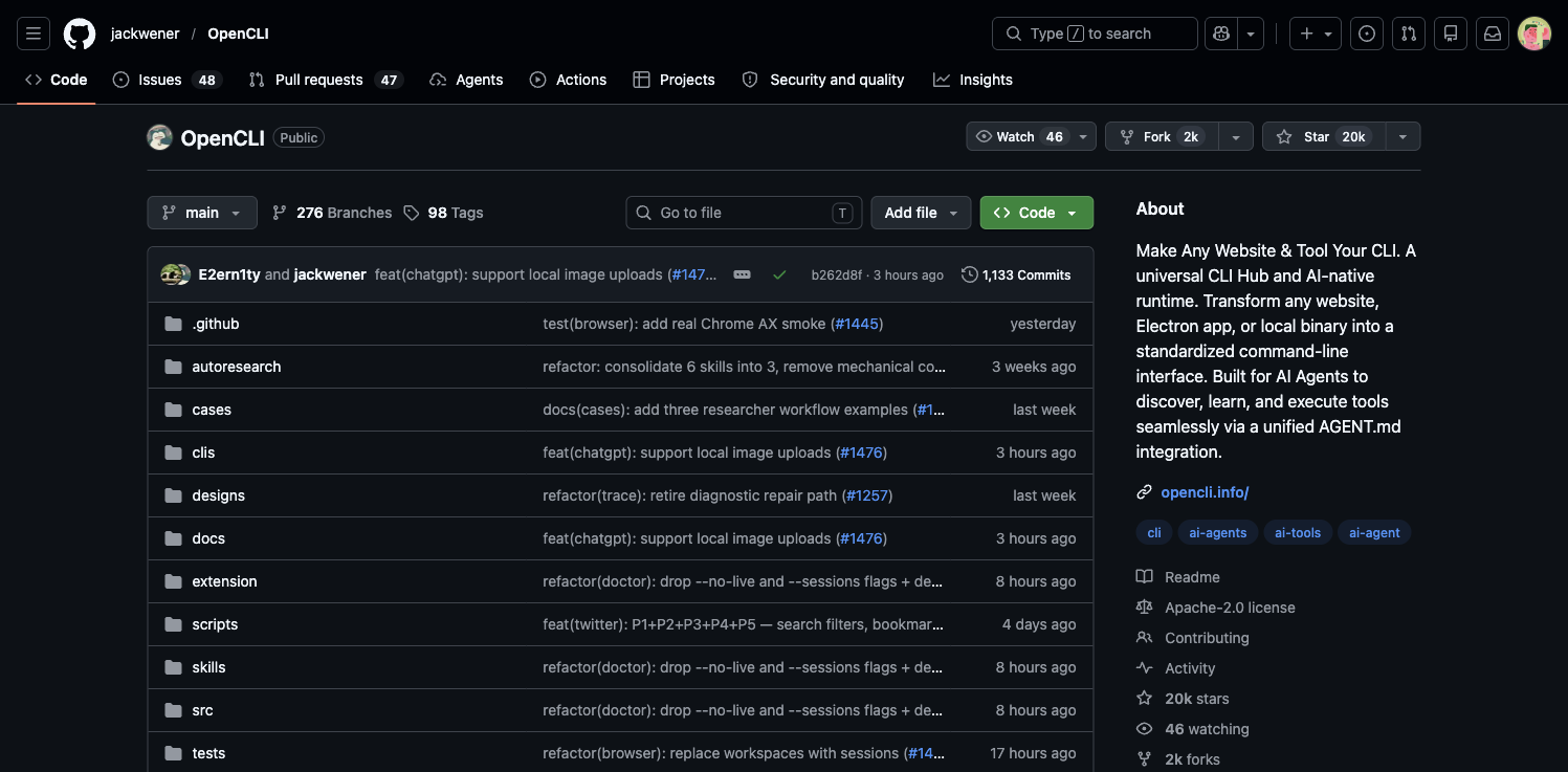 「OpenCLI」把网站、浏览器会话和本地工具变成 AI 可调用的 CLI