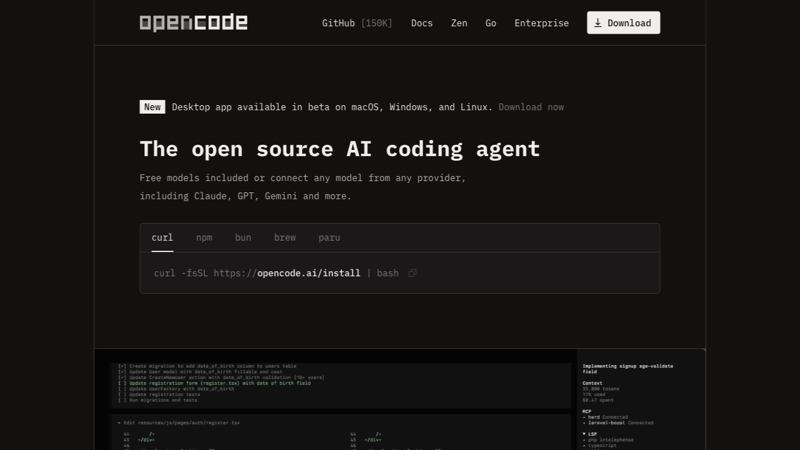 「opencode」开源 AI Coding Agent：终端、IDE、桌面端都能用