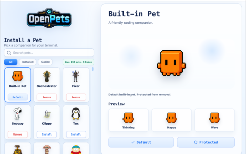 「OpenPets」给 AI 编程代理加一只桌面宠物，实时显示工作状态
