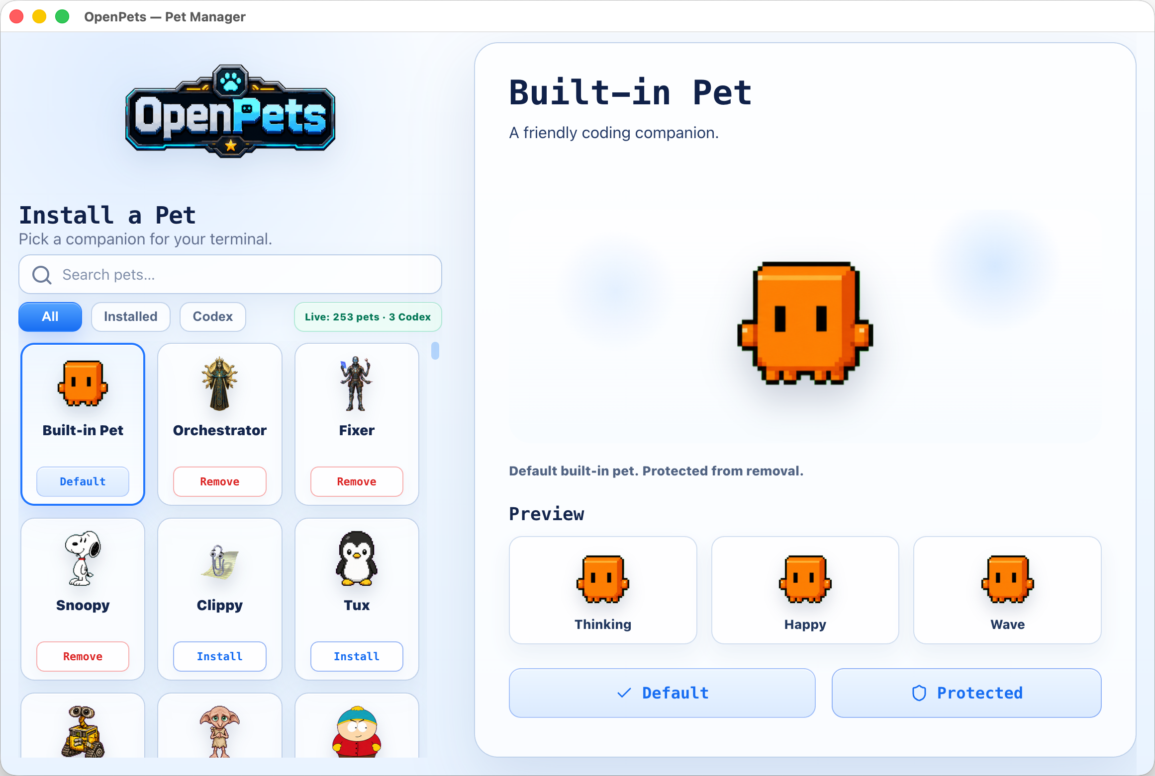 「OpenPets」给 AI 编程代理加一只桌面宠物，实时显示工作状态