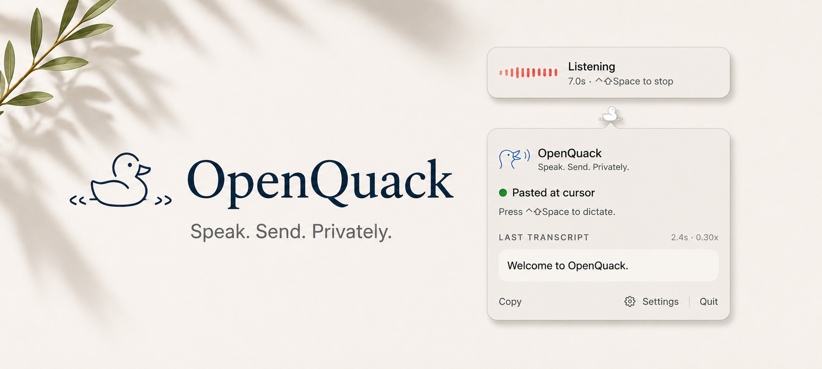 OpenQuack macOS 语音听写界面