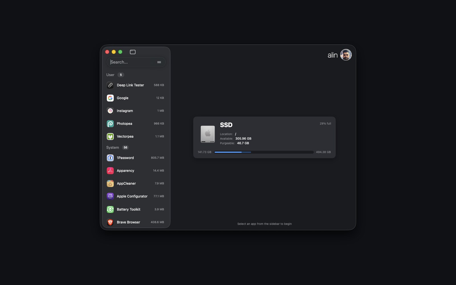 Pearcleaner 的 macOS 应用清理界面