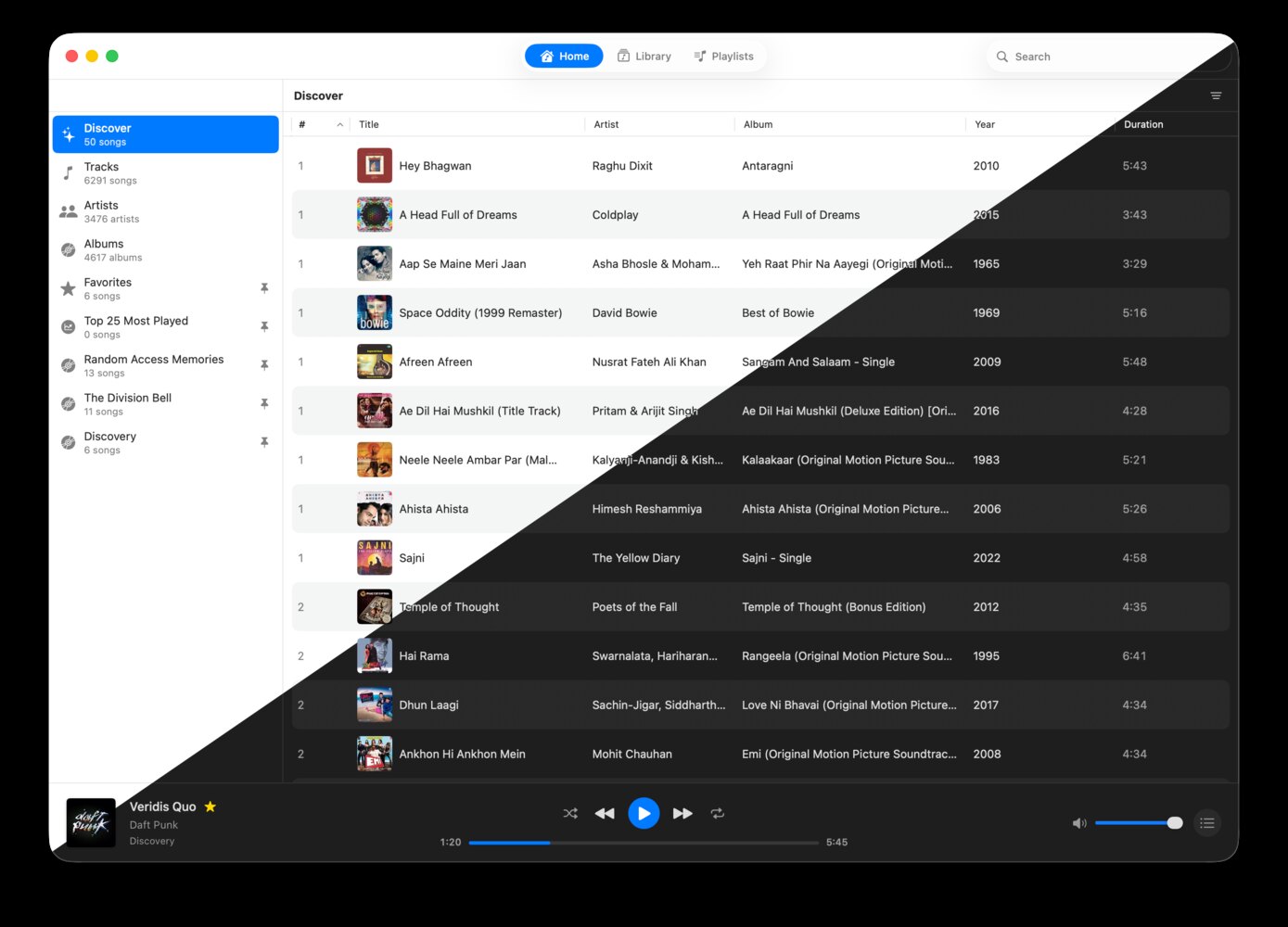 Petrichor 的 macOS 音乐播放器界面