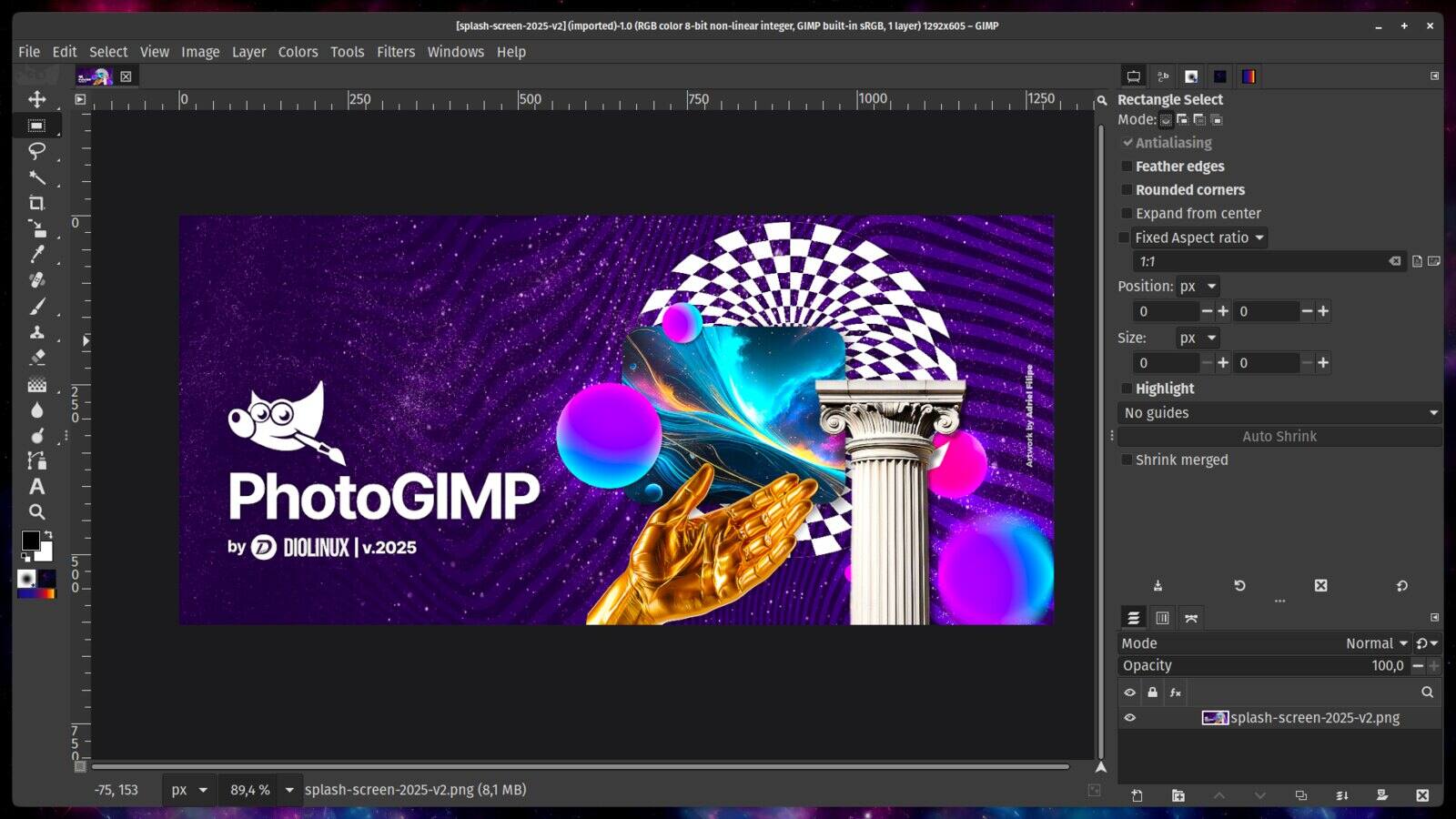 GIMP 3.0 应用 PhotoGIMP 补丁后的界面