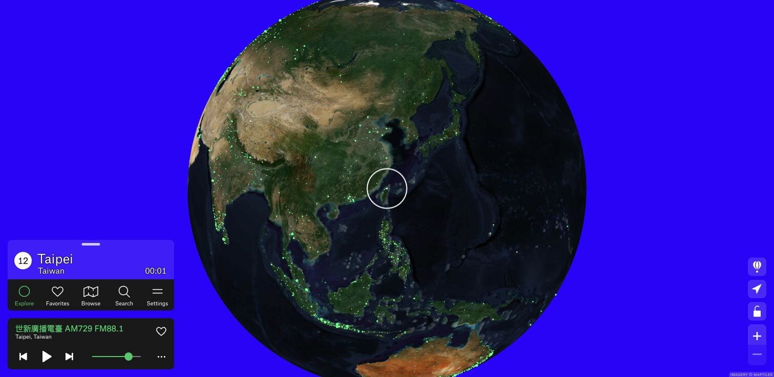 Radio Garden 全球电台地图界面