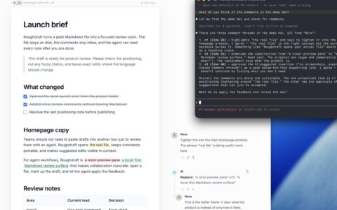 「Roughdraft」本地优先 Markdown 审稿工具：让 coding agent 先停下来等你批注