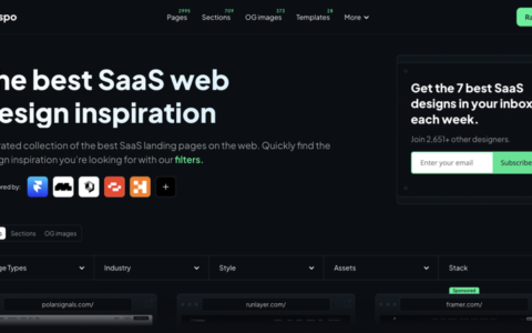 「Saaspo」SaaS 官网设计灵感库：近 3000 个页面、700+ 区块可筛选