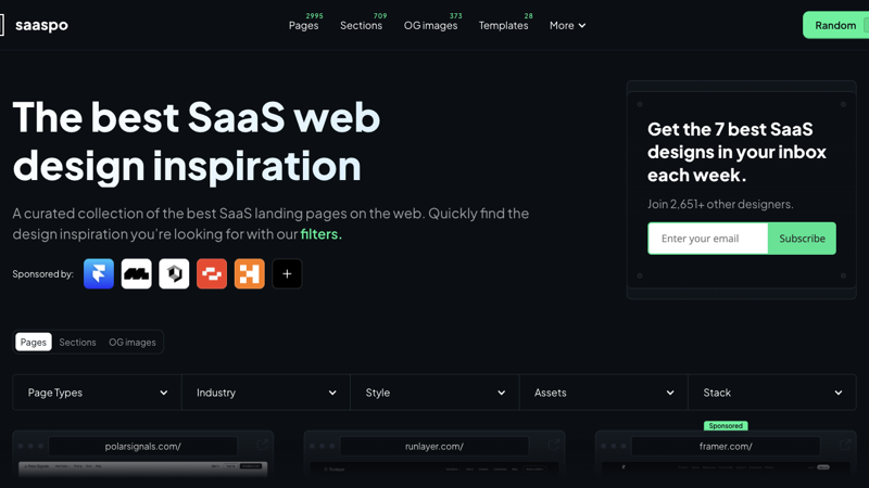 「Saaspo」SaaS 官网设计灵感库：近 3000 个页面、700+ 区块可筛选