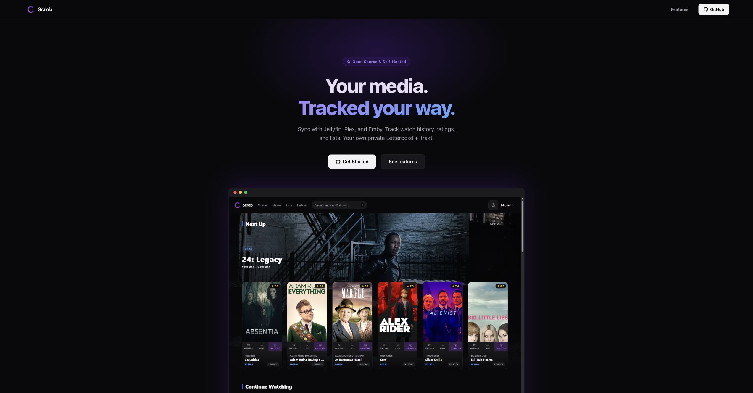 「Scrob」自托管影视追踪工具：把 Jellyfin、Plex、Emby 变成私人 Letterboxd