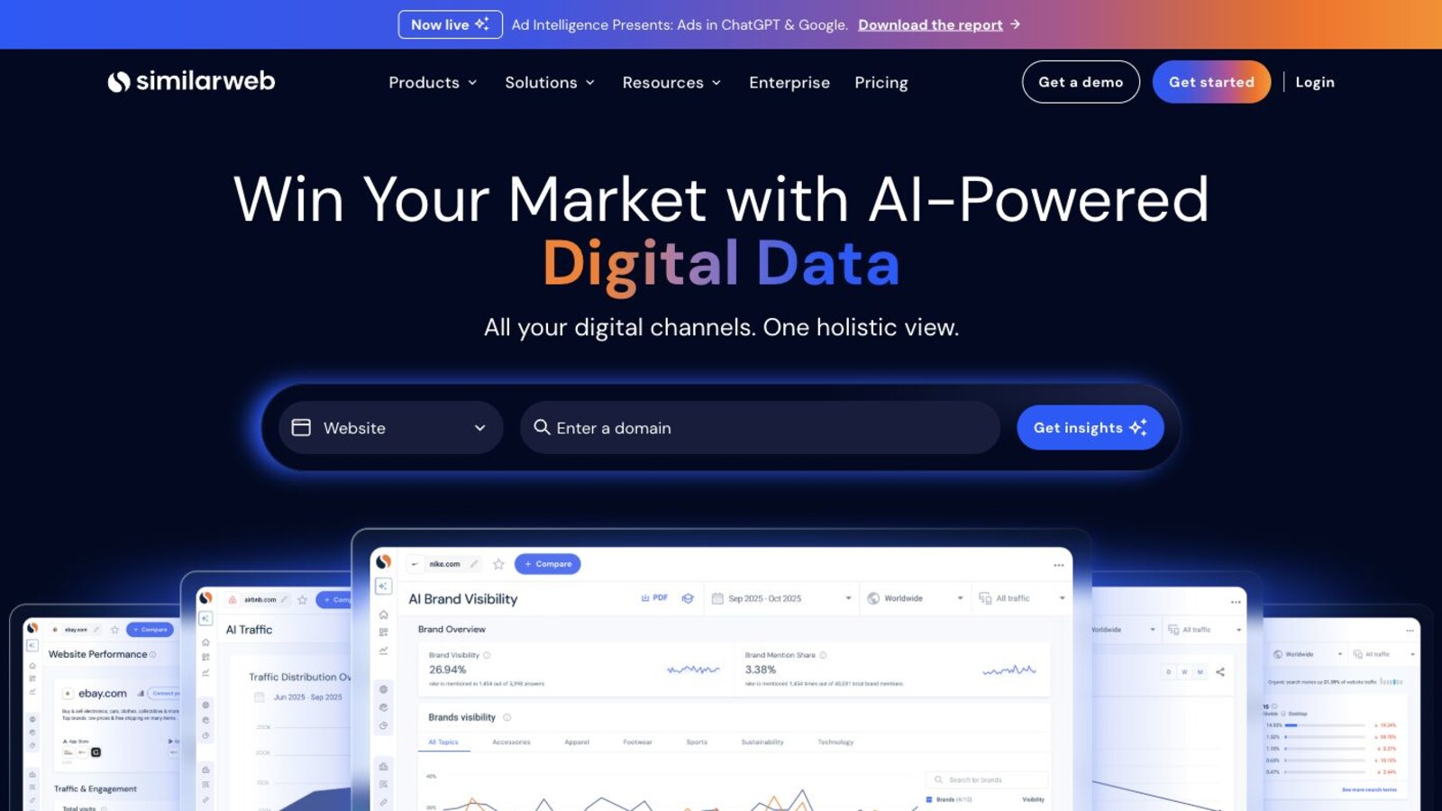 Similarweb 官网展示 AI-Powered Digital Data 和网站分析入口