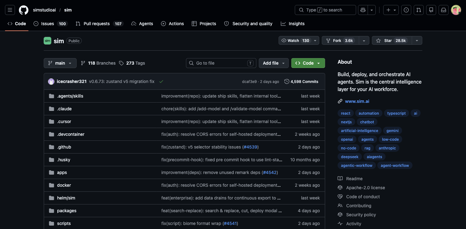 Sim GitHub 项目页面